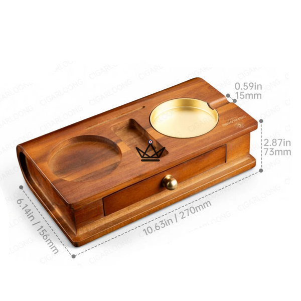 Zigarrenaschenbecher aus Massivholz mit Whisky-Ablage und Schublade - Whisky Butler