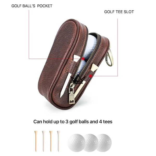 Personalisierbares Golfball-Lederetui – Voyageur Links | 3 Bälle, 4 Tees