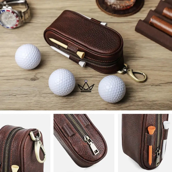 Personalisierbares Golfball-Lederetui – Voyageur Links | 3 Bälle, 4 Tees