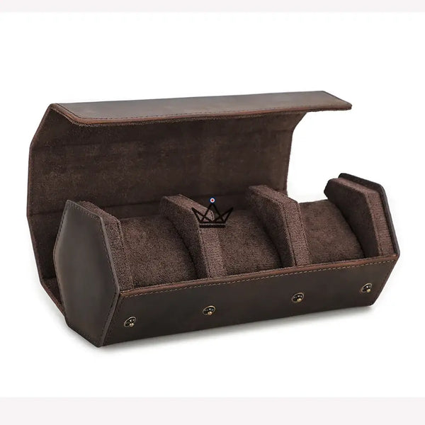 Etui de voyage personnalisable pour montre automatique en cuir - Voyageur Hexagone - ["Maroquinerie Personnalisable"] - etui montre personnalisable - Cadeau, Noël, Anniversaire, Original, Fête des pères, fête des mères - Atelier Atypique
