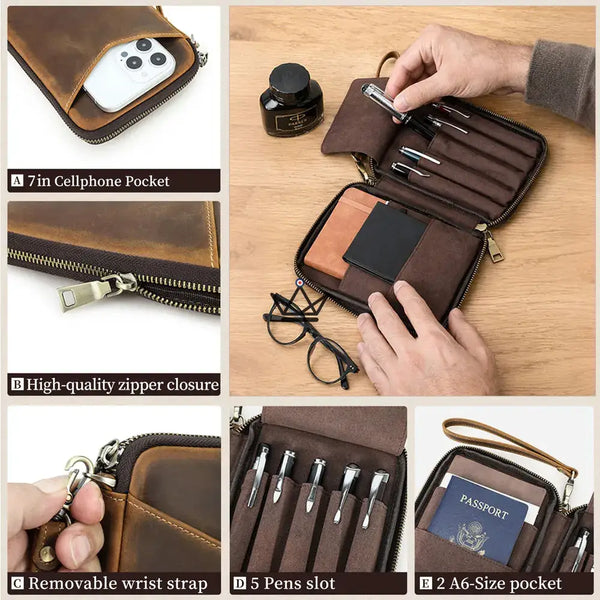 Leder-Taschenorganizer - Stifte & Notizbücher anpassbar - VOYAGEUR Plume