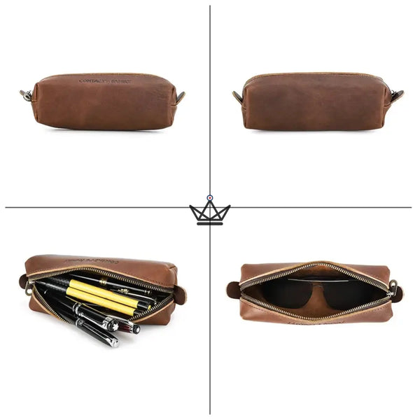 Kulturtasche aus Leder, personalisierbar – Stifte & Brillen – Orion Reisender
