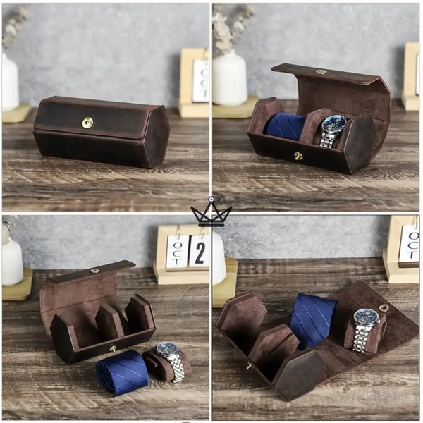 Personalisierbares Reiseetui aus Leder für Uhr und Krawatte - GENTLEMAN COMPACT Reiseetui
