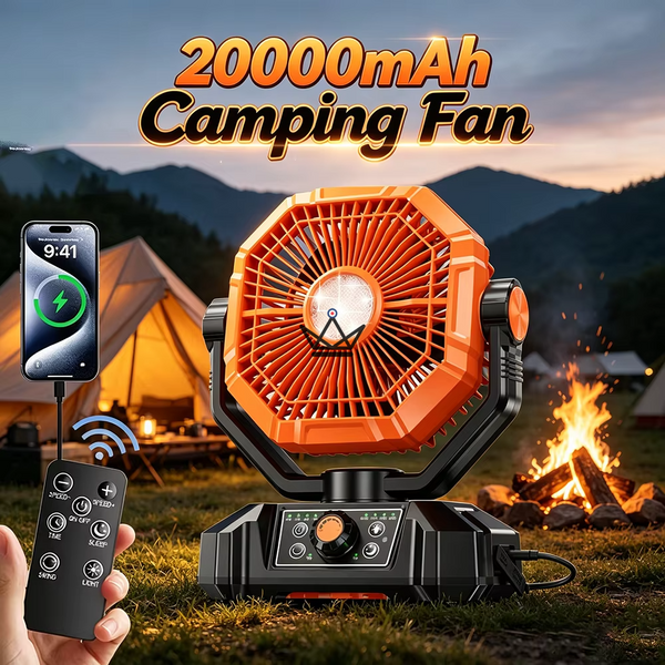 NOELY Tragbarer Akku-Ventilator — 20.000 mAh, LED & Powerbank