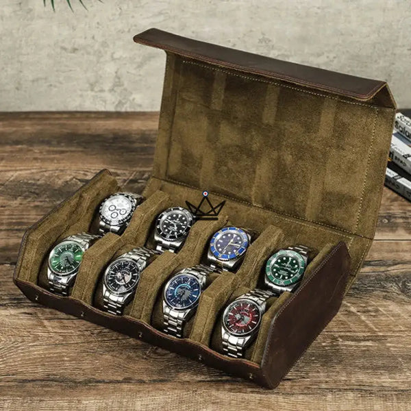 Etui de voyage personnalisable pour montre automatique en cuir - Voyageur Hexagone - ["Maroquinerie Personnalisable"] - etui montre personnalisable - Cadeau, Noël, Anniversaire, Original, Fête des pères, fête des mères - Atelier Atypique