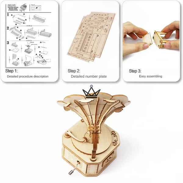 3D-Holzpuzzle Grammophon Spieluhr mit Kurbel - SERENADE