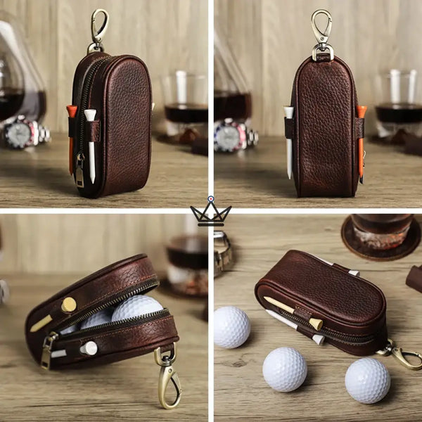 Personalisierbares Golfball-Lederetui – Voyageur Links | 3 Bälle, 4 Tees