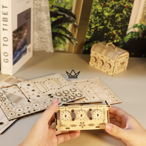 3D-Holzpuzzle Reisekoffer mit Zahlenschloss, 3 Drehscheiben - ESCALE