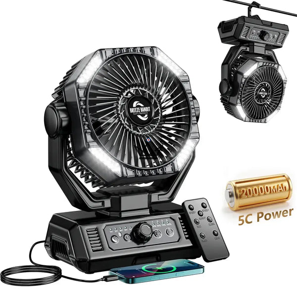 NOELY Tragbarer Akku-Ventilator — 20.000 mAh, LED & Powerbank