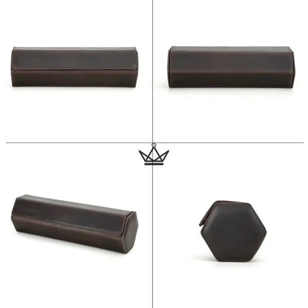 Etui de voyage personnalisable pour montre automatique en cuir - Voyageur Hexagone - ["Maroquinerie Personnalisable"] - etui montre personnalisable - Cadeau, Noël, Anniversaire, Original, Fête des pères, fête des mères - Atelier Atypique