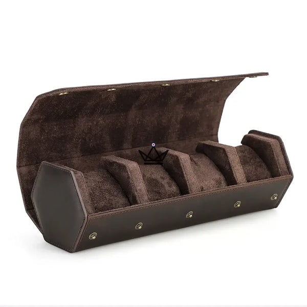 Etui de voyage personnalisable pour montre automatique en cuir - Voyageur Hexagone - ["Maroquinerie Personnalisable"] - etui montre personnalisable - Cadeau, Noël, Anniversaire, Original, Fête des pères, fête des mères - Atelier Atypique