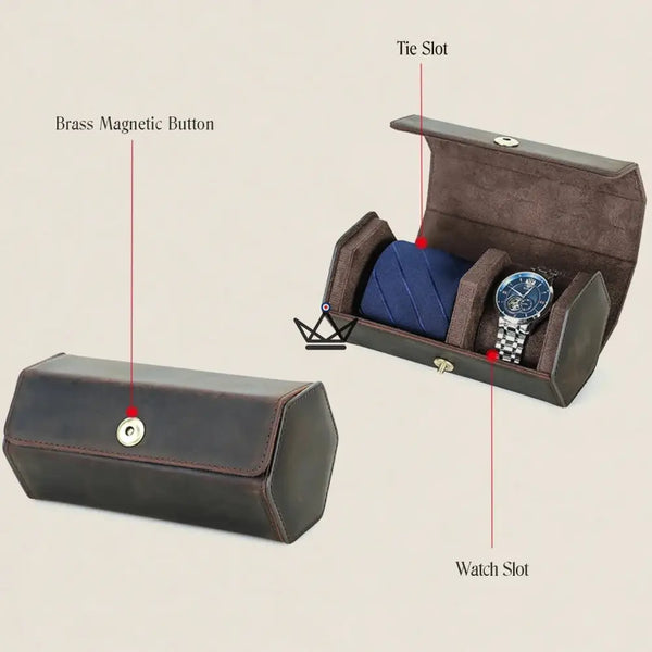 Personalisierbares Reiseetui aus Leder für Uhr und Krawatte - GENTLEMAN COMPACT Reiseetui