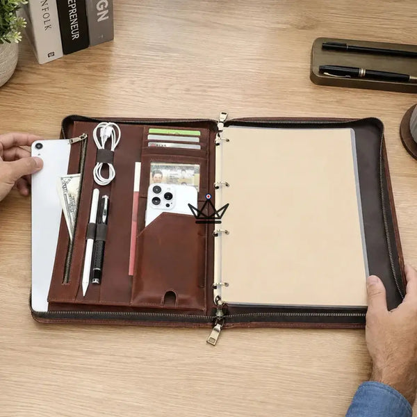 Personalisierbarer A4-Lederkonferenzmappe — iPad Pro & Ordner — VOYAGEUR PadFolio