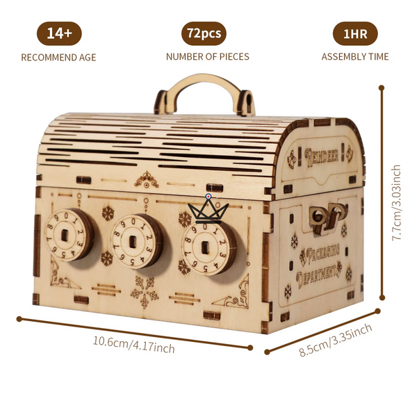 3D-Holzpuzzle Reisekoffer mit Zahlenschloss, 3 Drehscheiben - ESCALE