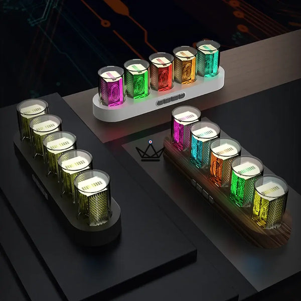 RGB-Nixie-Effekt-Uhr mit transparenten Röhren, ovaler Sockel – CHROMA