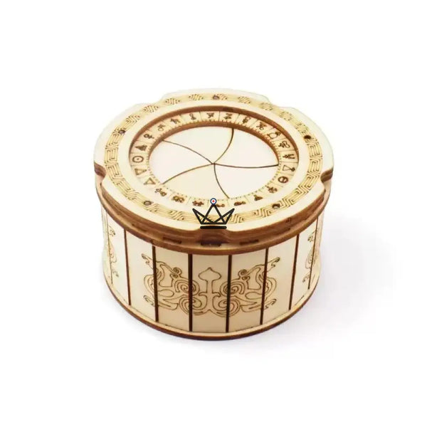 3D-Holzpuzzle runde Geheimbox, Iris-Blendenmechanismus