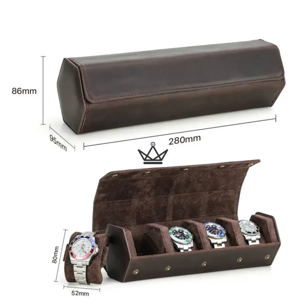 Etui de voyage personnalisable pour montre automatique en cuir - Voyageur Hexagone - ["Maroquinerie Personnalisable"] - etui montre personnalisable - Cadeau, Noël, Anniversaire, Original, Fête des pères, fête des mères - Atelier Atypique