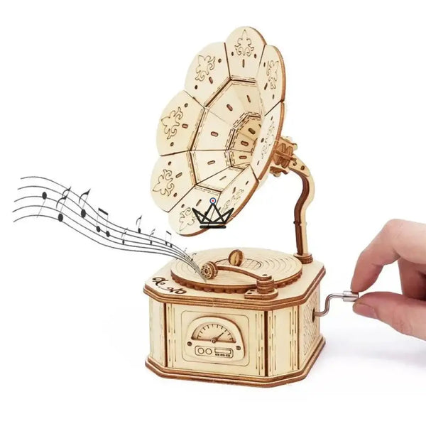 3D-Holzpuzzle Grammophon Spieluhr mit Kurbel - SERENADE