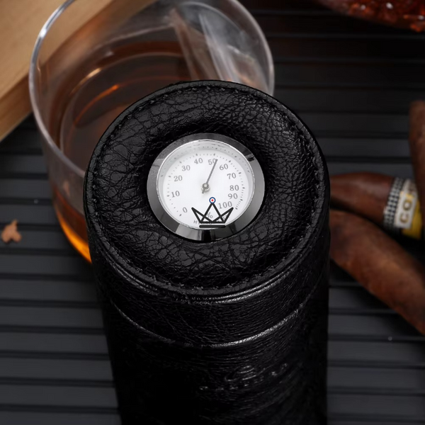 ORBAL Edition Reisehumidor – zylindrisch, Echtes Leder & Zedernholz, 5 bis 10 Zigarren, Schwarz oder Braun