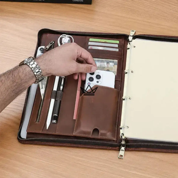 Personalisierbarer A4-Lederkonferenzmappe — iPad Pro & Ordner — VOYAGEUR PadFolio