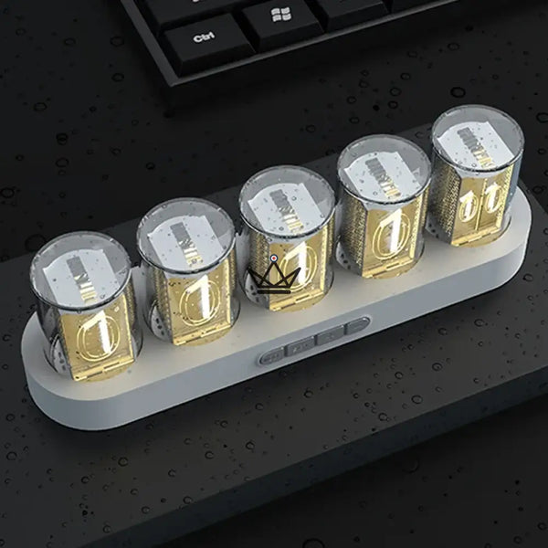 RGB-Nixie-Effekt-Uhr mit transparenten Röhren, ovaler Sockel – CHROMA