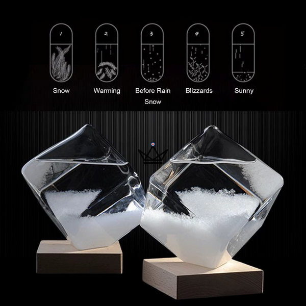 Würfel-Kristallbarometer aus Glas auf Holzsockel - FROST