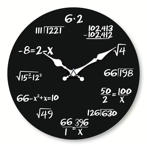 Mathematische Wanduhr, schwarzer Hintergrund, lautlos - ALGORA