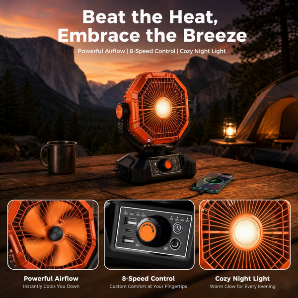 NOELY Tragbarer Akku-Ventilator — 20.000 mAh, LED & Powerbank