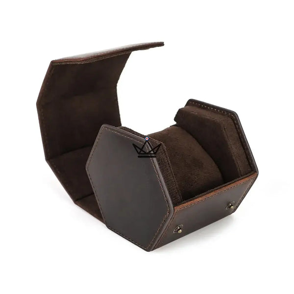 Etui de voyage personnalisable pour montre automatique en cuir - Voyageur Hexagone - ["Maroquinerie Personnalisable"] - etui montre personnalisable - Cadeau, Noël, Anniversaire, Original, Fête des pères, fête des mères - Atelier Atypique