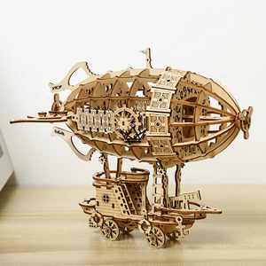 Puzzle 3D en bois dirigeable steampunk sur chariot à construire - ZÉPHYRE - ["maj-filtre","Objets Scientifiques"] - Objets Scientifiques - Cadeau, Noël, Anniversaire, Original, Fête des pères, fête des mères - Atelier Atypique