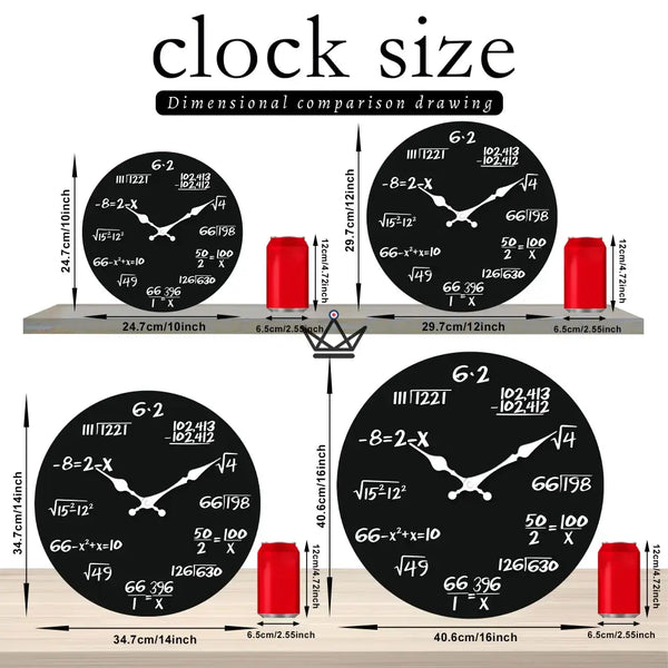 Mathematische Wanduhr, schwarzer Hintergrund, lautlos - ALGORA