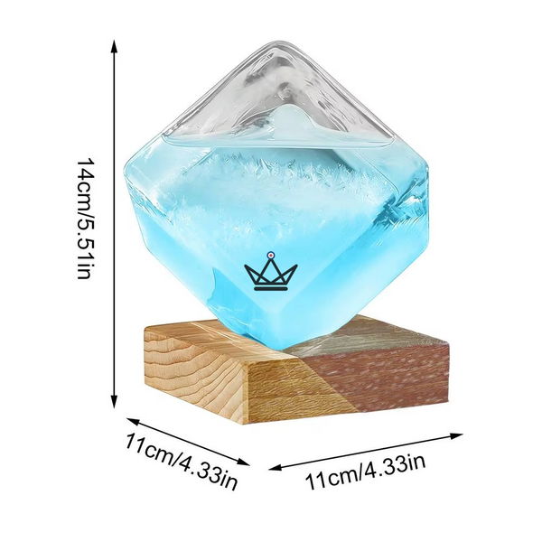 Würfel-Kristallbarometer aus Glas auf Holzsockel - FROST