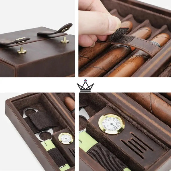 Cave à Cigares en Cuir personnalisable - Voyageur King -  - etui cigare personnalisable - Cadeau, Noël, Anniversaire, Original, Fête des pères, fête des mères - Atelier Atypique