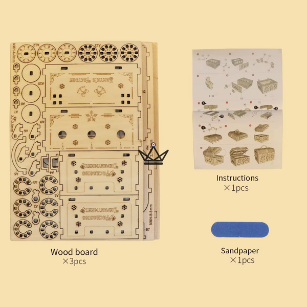 3D-Holzpuzzle Reisekoffer mit Zahlenschloss, 3 Drehscheiben - ESCALE