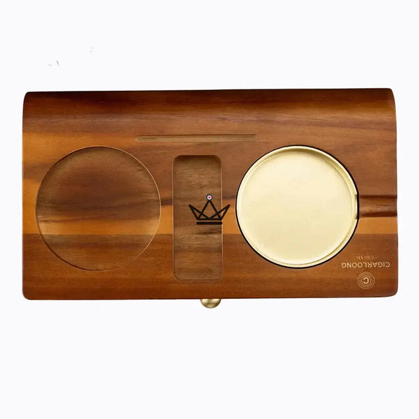 Zigarrenaschenbecher aus Massivholz mit Whisky-Ablage und Schublade - Whisky Butler