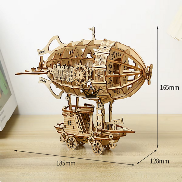 3D-Holzpuzzle Steampunk-Luftschiff auf einem Wagen zum Zusammenbauen - ZÉPHYRE