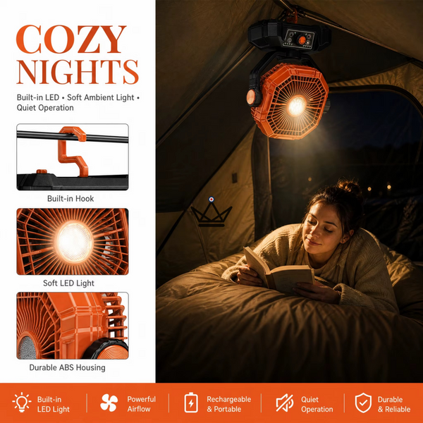 NOELY Tragbarer Akku-Ventilator — 20.000 mAh, LED & Powerbank