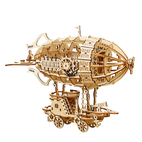 3D-Holzpuzzle Steampunk-Luftschiff auf einem Wagen zum Zusammenbauen - ZÉPHYRE