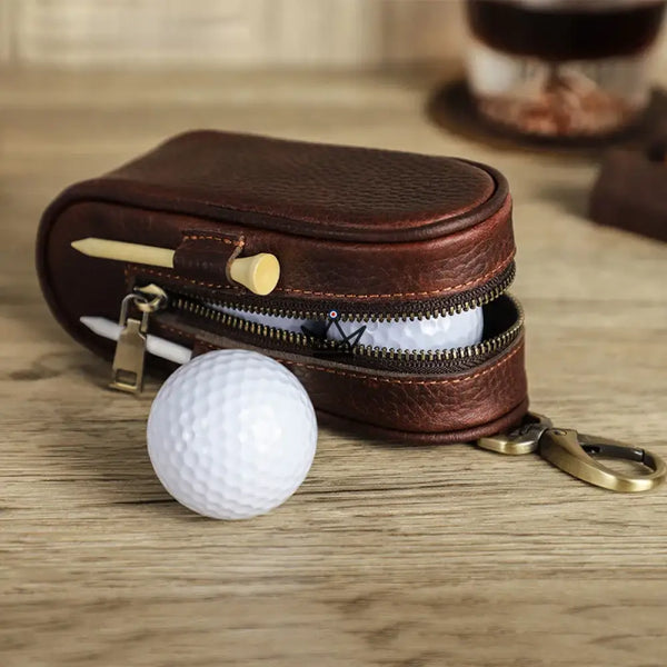 Personalisierbares Golfball-Lederetui – Voyageur Links | 3 Bälle, 4 Tees