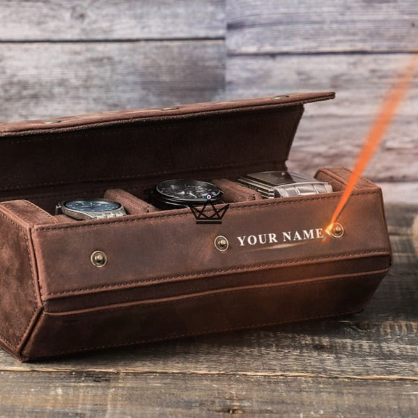 Etui de voyage personnalisable pour montre automatique en cuir - Voyageur Hexagone - ["Maroquinerie Personnalisable"] - etui montre personnalisable - Cadeau, Noël, Anniversaire, Original, Fête des pères, fête des mères - Atelier Atypique