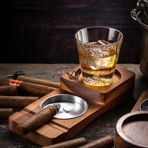 Cendrier Whisky Wood — bois & aluminium, repose-verre whisky & compartiment cigare - ["cadeau-fete-des-peres","cadeau-noel","cadeau-retraite","maj-filtre"] - Cendrier - Cadeau, Noël, Anniversaire, Original, Fête des pères, fête des mères - Atelier Atypique