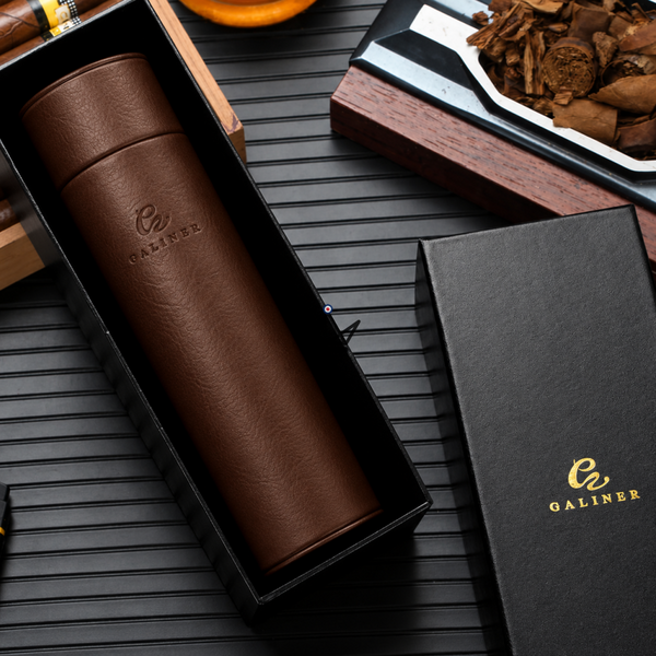 ORBAL Edition Reisehumidor – zylindrisch, Echtes Leder & Zedernholz, 5 bis 10 Zigarren, Schwarz oder Braun