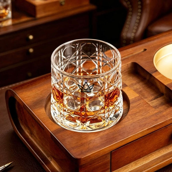 Zigarrenaschenbecher aus Massivholz mit Whisky-Ablage und Schublade - Whisky Butler
