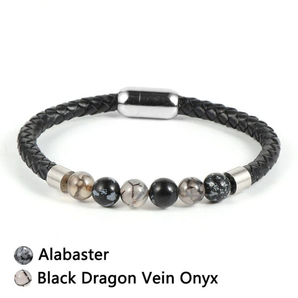 Bracelet en cuir tressé à fermoir magnétique - Leather Pearl -  - bracelet - Cadeau, Noël, Anniversaire, Original - Atelier Atypique