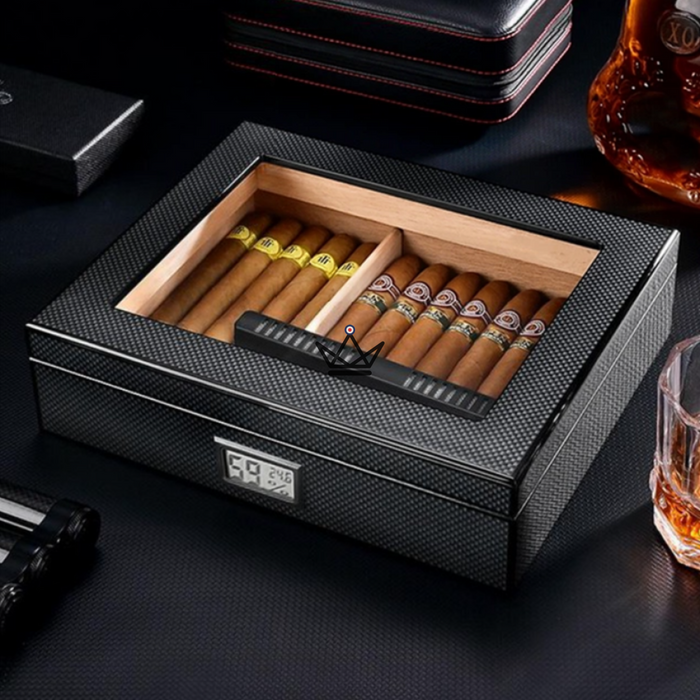 Zigarrenhumidor CARBON – Kohlefaser, spanische Zeder & Glas