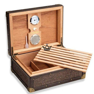 Cave à Cigares ROTIN — Cuir Vachette Tressé & Cèdre Espagnol, 50 Cigares | Rustique - ["maj-desc"] - Cave à cigare Out - Cadeau, Noël, Anniversaire, Original, Fête des pères, fête des mères - Atelier Atypique